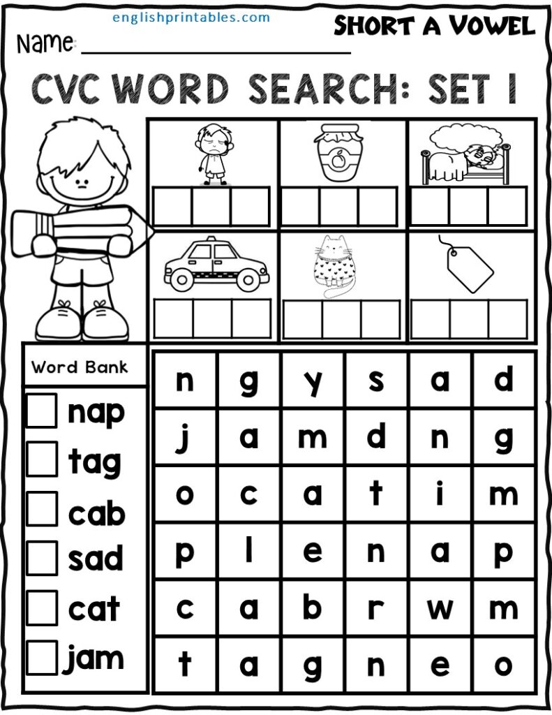 Free Short Vowel CVC Word Search Printables (Short A Vowel) - English ...