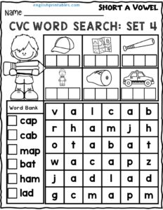 Free Short Vowel CVC Word Search Printables (Short A Vowel) – English ...