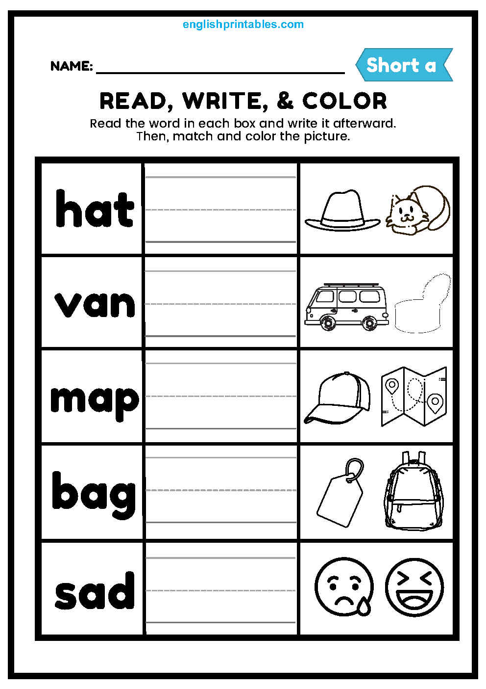 Cvc Words Read Write and Color - English Worksheets & Printables