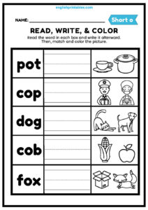 Cvc Words Read Write and Color - English Worksheets & Printables