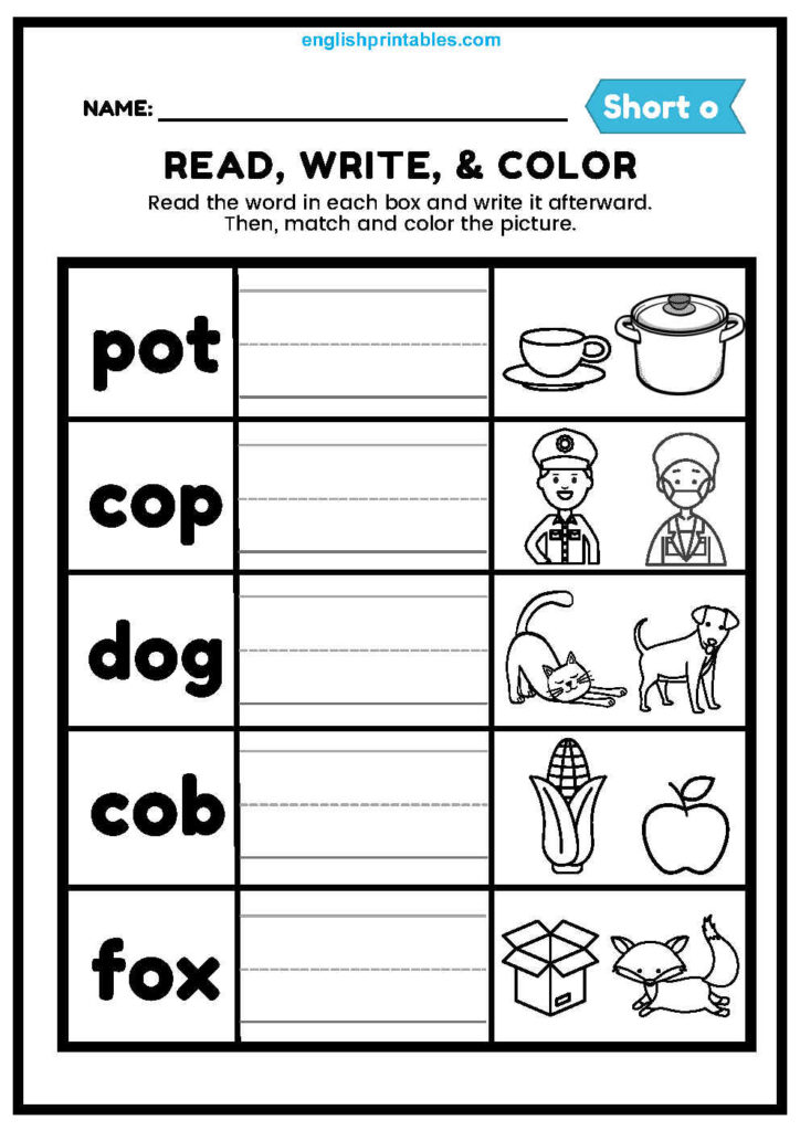 cvc words read write and color english worksheets printables