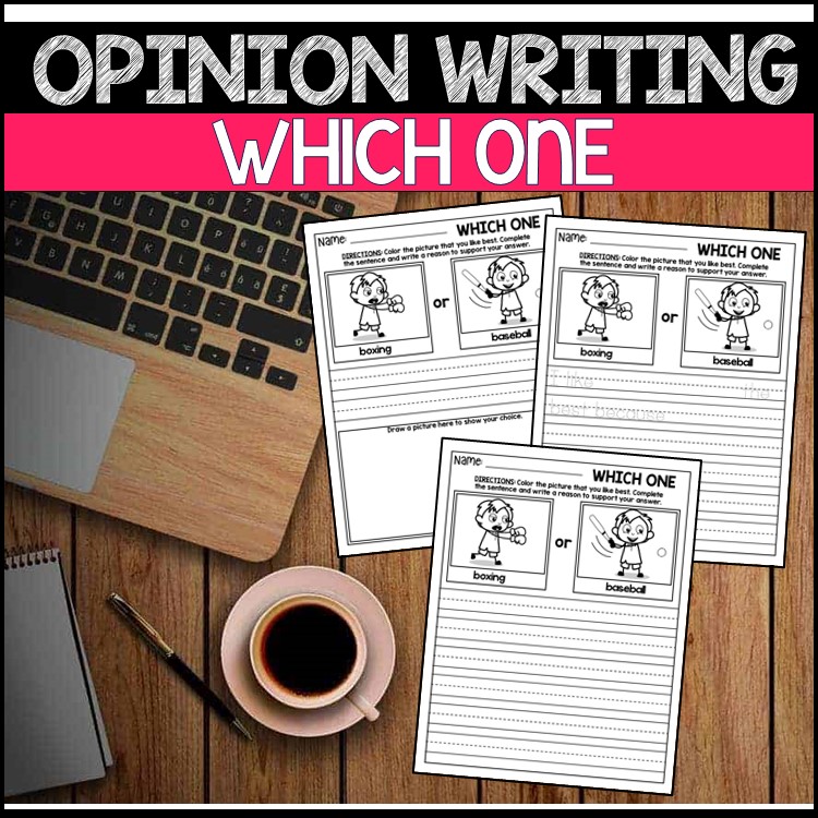 These which one opinion writing pages are a great way for kindergarten students to practice their beginning writing skills and share their thinking. There are 33+ different options, each with three differentiated levels included. These no-prep opinion writing pages can be used as a whole group activity, in writing centers, or as part of a small group lesson.  This resource includes:  33+ different opinion options (100+ pages total). 3 differentiated versions of response sheets An optional writing journal/folder front covers Students will learn to share their opinions using phrases such as I like, I prefer, I would rather, the best, more than.  Themes include food, community helpers, sports, animals, seasonal activities, hobbies, school subjects, and places.  There are three differentiated versions of the opinion writing pages, which means this activity will grow with your students throughout the year. You can also use these different levels to differentiate the activities.  Level 1 – This version is a great introduction to an opinion writing unit. Students will write their choice to write the sentences and then draw a picture to match in the space provided below.  Level 2 – A sentence starter is provided for students to write their choice, and then extend their writing by giving a reason to support their answer.  Level 3 – Students are given blank writing lines for a free write response. Additional free-writing templates are provided for students who are ready to write more.  Blank pages are provided at the end to print for those who want to write more.