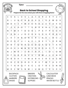 free word search puzzle worksheet back to school