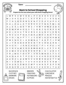 free word search puzzle worksheet back to school