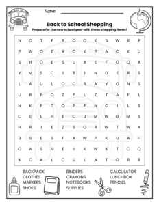 free word search puzzle worksheet back to school