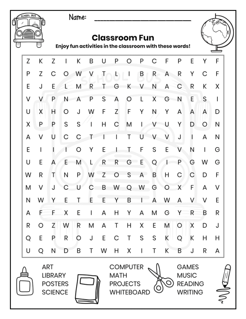 free word search puzzle worksheet back to school