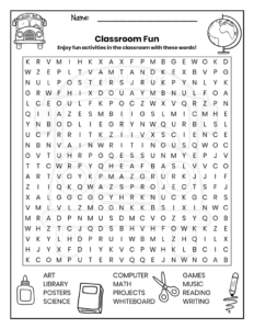 free word search puzzle worksheet back to school