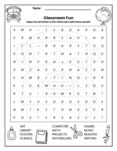 free word search puzzle worksheet back to school