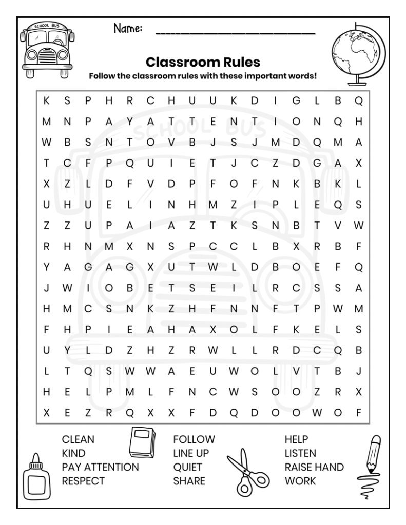 free word search puzzle worksheet back to school