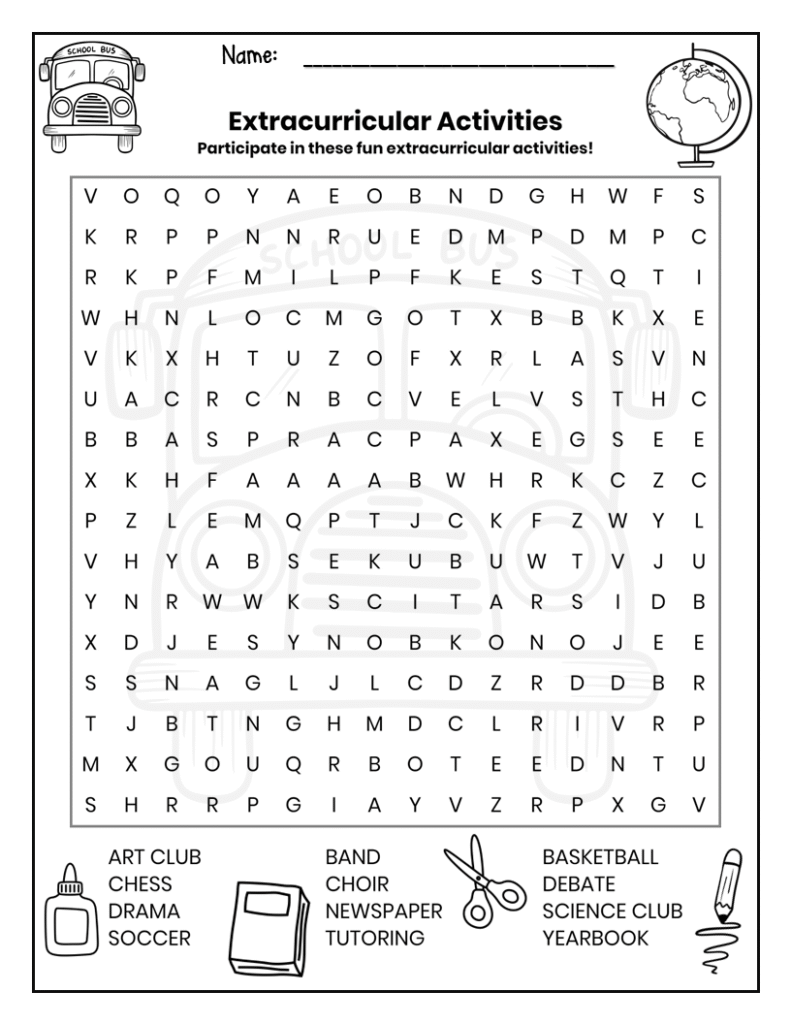 free word search puzzle worksheet back to school