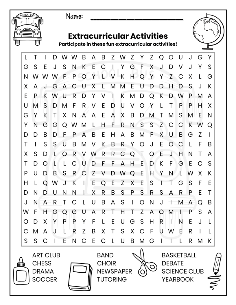 free word search puzzle worksheet back to school