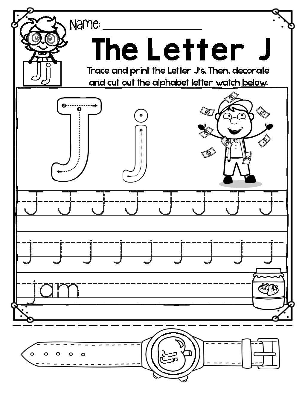 Free Alphabet Worksheets for Kindergarten and Preschoolers: Free Phonics Letter of the Week – Alphabet J