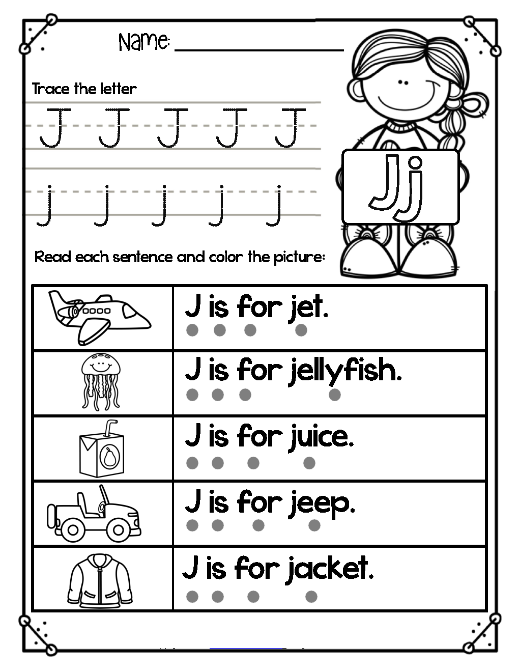 Free Alphabet Worksheets for Kindergarten and Preschoolers: Free Phonics Letter of the Week – Alphabet J