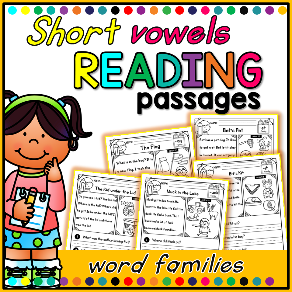 Free Reading Passages Worksheets for kindergarten- Short Vowels and Word Family Reading Passages