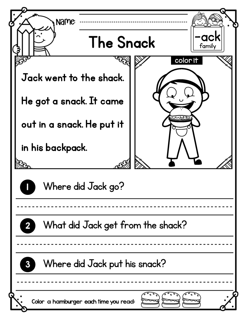 Free Reading Passages Worksheets for kindergarten- Short Vowels and Word Family Reading Passages